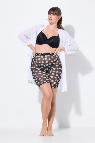 Ulla Popken 836803 Pantalón corto antirrozaduras de flores Negro - Culotes antirozaduras - 