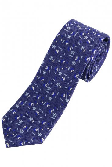 JP1880 837692 Corbata de seda de flores extralarga Azul marino - Corbatas y pajaritas - 