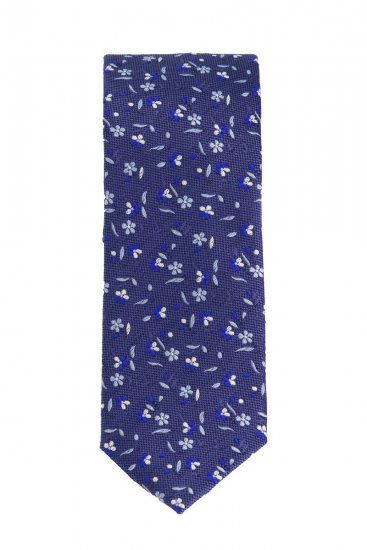 JP1880 837692 Corbata de seda de flores extralarga Azul marino - Corbatas y pajaritas - 