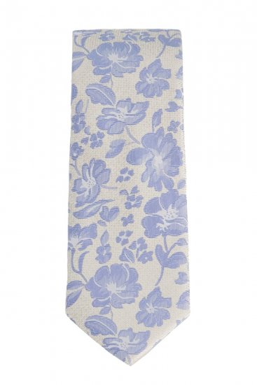 JP1880 837693 Corbata de seda de flores extralarga Gris azulado - Corbatas y pajaritas - 