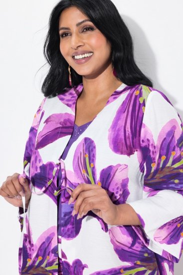 Ulla Popken 838105 Cárdigan abierto con lazada Violeta - Cárdigans - Cardigans de tallas grandes para mujer