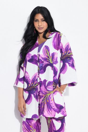Ulla Popken 838105 Cárdigan abierto con lazada Violeta - Cárdigans - Cardigans de tallas grandes para mujer