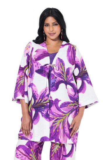Ulla Popken 838105 Cárdigan abierto con lazada Violeta - Cárdigans - Cardigans de tallas grandes para mujer