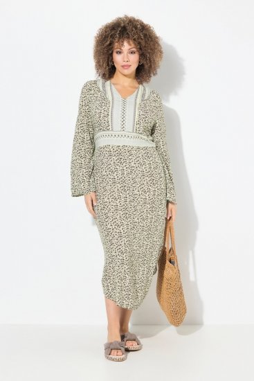 Ulla Popken 838120 Vestido estampado con cuello de pico Verde claro - Vestidos mini - Vestidos cortos en tallas grandes