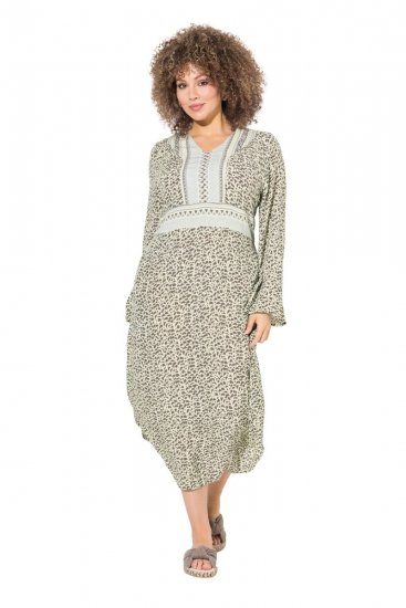Ulla Popken 838120 Vestido estampado con cuello de pico Verde claro - Vestidos mini - Vestidos cortos en tallas grandes