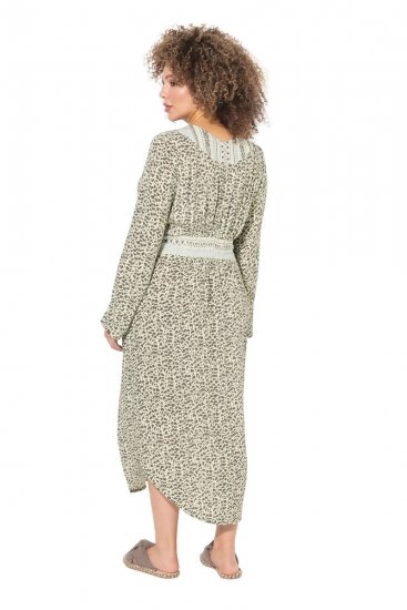 Ulla Popken 838120 Vestido estampado con cuello de pico Verde claro - Vestidos mini - Vestidos cortos en tallas grandes
