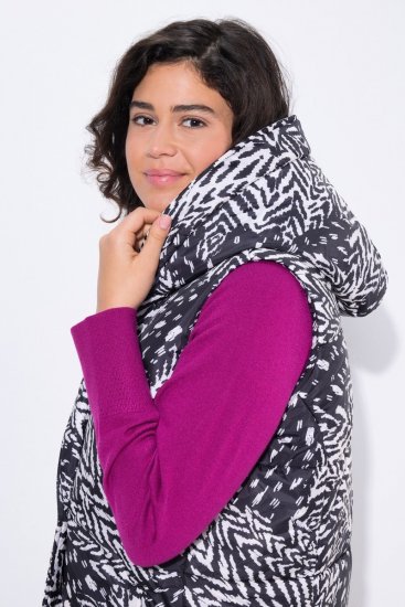 Ulla Popken 838435 Chaleco largo acolchado estampado Negro - Chalecos - 
