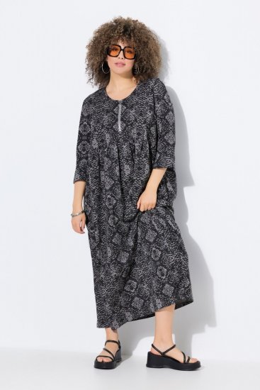 Ulla Popken 839518 Vestido con estampado animal y manga 3/4 Antracita - Vestidos maxi - Vestidos largos en tallas grandes