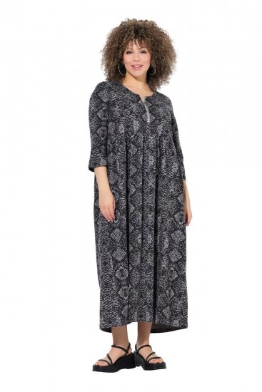 Ulla Popken 839518 Vestido con estampado animal y manga 3/4 Antracita - Vestidos maxi - Vestidos largos en tallas grandes