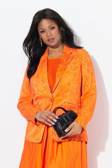 Ulla Popken 839607 Blazer de satén estampado Naranja claro - Blazers - Blazers en tallas grandes para mujer