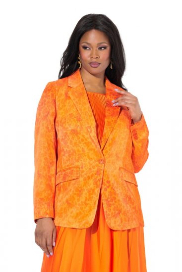 Ulla Popken 839607 Blazer de satén estampado Naranja claro - Blazers - Blazers en tallas grandes para mujer