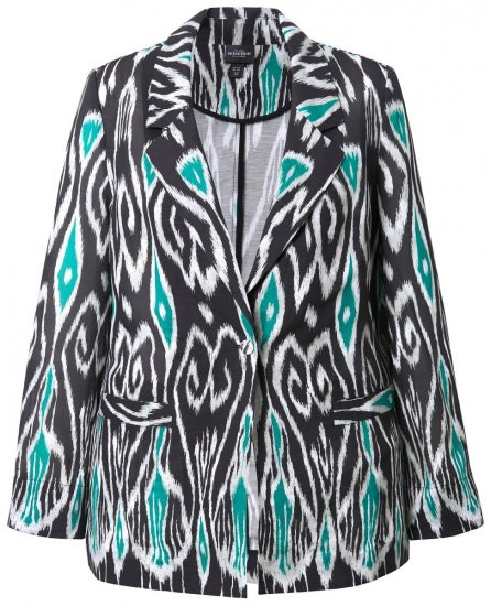 Ulla Popken 839961 Blazer estampado de mezcla de lino Negro - Blazers - Blazers en tallas grandes para mujer