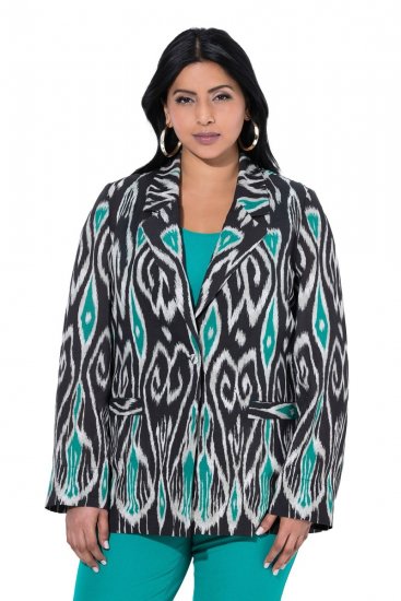 Ulla Popken 839961 Blazer estampado de mezcla de lino Negro - Blazers - Blazers en tallas grandes para mujer