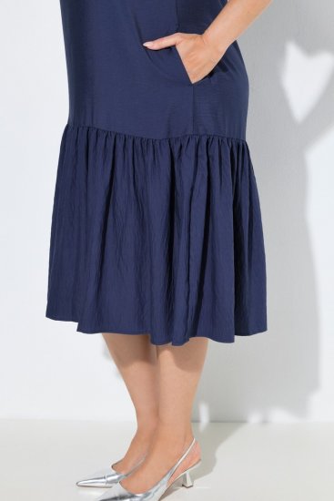 Ulla Popken 840367 Vestido midi de manga corta con cuello de pico Azul marino - Vestidos midi - Vestidos midi de talla grande