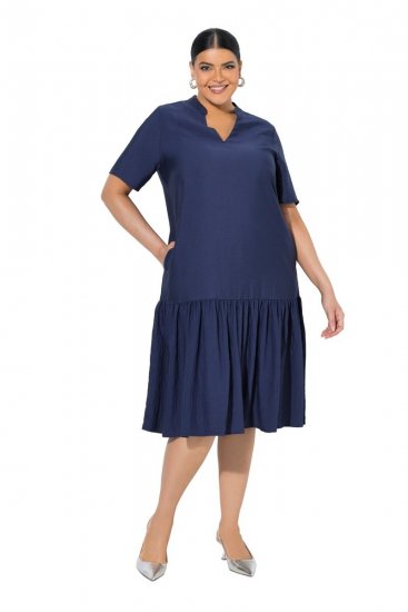 Ulla Popken 840367 Vestido midi de manga corta con cuello de pico Azul marino - Vestidos midi - Vestidos midi de talla grande