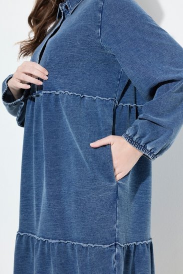 Ulla Popken 840972 Vestido de felpa con volantes Índigo - Vestidos sudadera - 