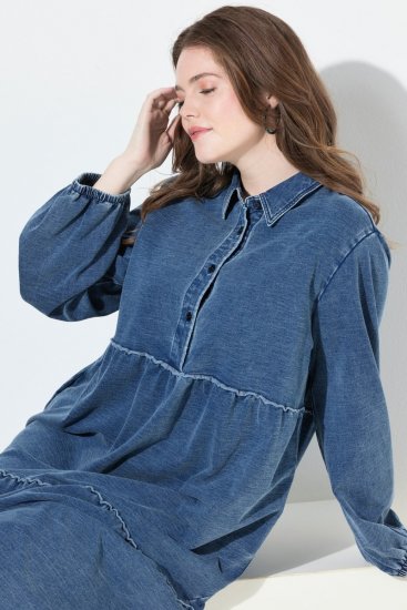 Ulla Popken 840972 Vestido de felpa con volantes Índigo - Vestidos sudadera - 