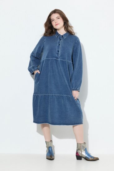 Ulla Popken 840972 Vestido de felpa con volantes Índigo - Vestidos sudadera - 