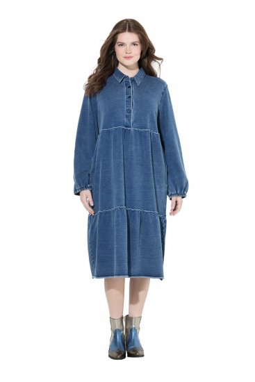 Ulla Popken 840972 Vestido de felpa con volantes Índigo - Vestidos sudadera - 