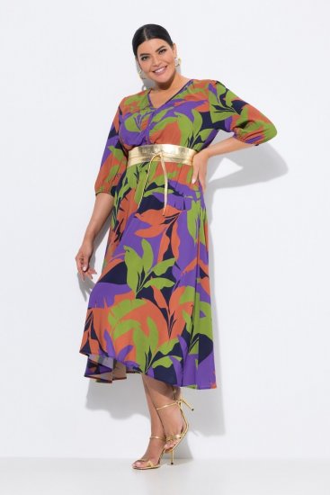 Ulla Popken 841034 Vestido estampado con manga 3/4 Azul marino - Vestidos maxi - Vestidos largos en tallas grandes