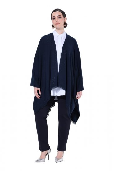 Ulla Popken 841117 Poncho de punto oversize con strass Azul marino - Ponchos y capas - 