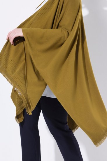 Ulla Popken 841117 Poncho de punto oversize con strass Verde oliva - Ponchos y capas - 