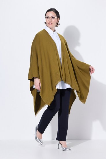 Ulla Popken 841117 Poncho de punto oversize con strass Verde oliva - Ponchos y capas - 