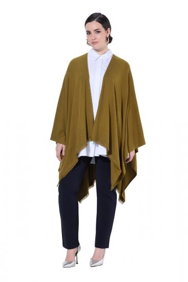 Ulla Popken 841117 Poncho de punto oversize con strass Verde oliva - Ponchos y capas - 