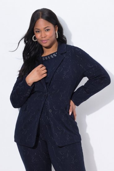 Ulla Popken 841163 Blazer de punto jacquard Azul marino - Blazers - Blazers en tallas grandes para mujer