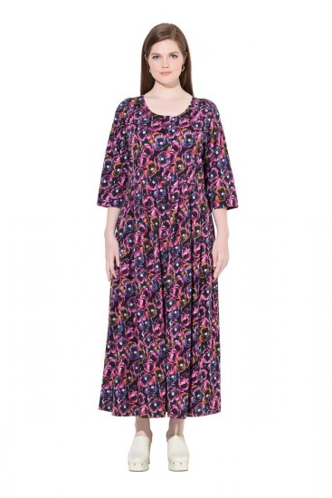 Ulla Popken 841219 Vestido largo de flores Morado oscuro - Vestidos maxi - Vestidos largos en tallas grandes