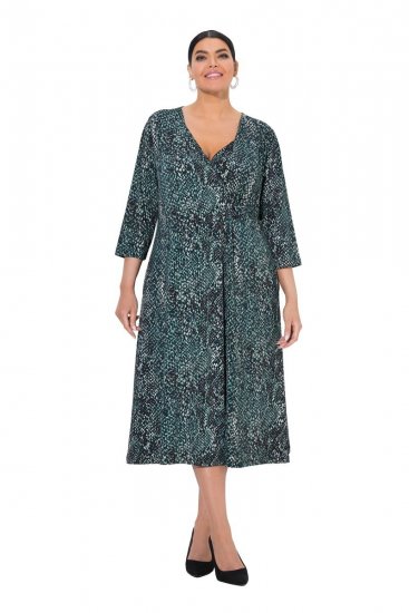 Ulla Popken 841839 Vestido de jersey con estampado animal y manga 3/4 Verde oscuro - Vestidos midi - Vestidos midi de talla grande
