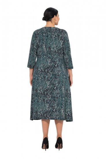 Ulla Popken 841839 Vestido de jersey con estampado animal y manga 3/4 Verde oscuro - Vestidos midi - Vestidos midi de talla grande