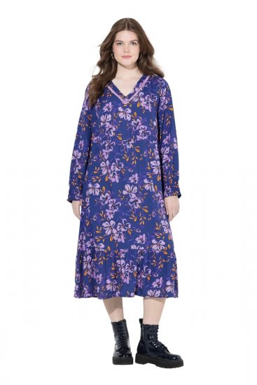 Ulla Popken 841873 Vestido midi de flores Azul marino - Vestidos midi - Vestidos midi de talla grande