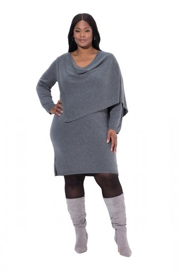 Ulla Popken 841941 Vestido de punto de manga larga Gris jaspeado - Vestidos de punto - 