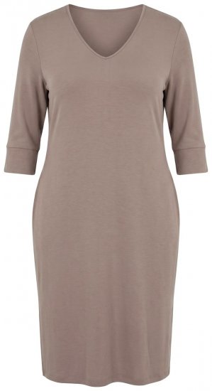 Ulla Popken 841952 Vestido de felpa con cuello de pico Marrón claro - Vestidos - Vestidos para todas las tallas