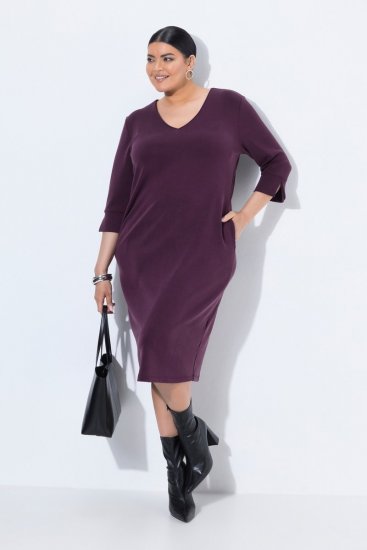 Ulla Popken 841952 Vestido de felpa con manga 3/4 Ciruela - Vestidos midi - Vestidos midi de talla grande