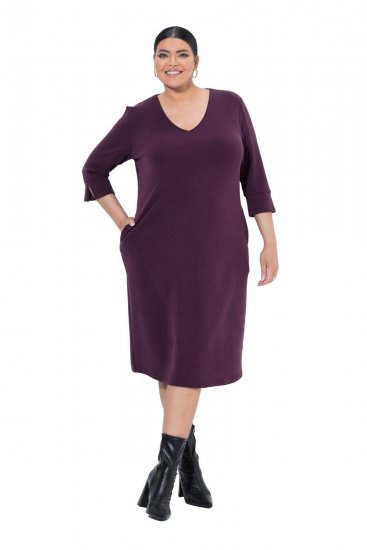 Ulla Popken 841952 Vestido de felpa con manga 3/4 Ciruela - Vestidos midi - Vestidos midi de talla grande