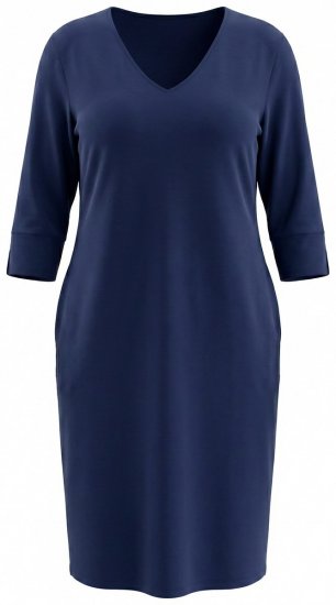 Ulla Popken 841952 Vestido de felpa con cuello de pico Azul marino - Vestidos - Vestidos para todas las tallas