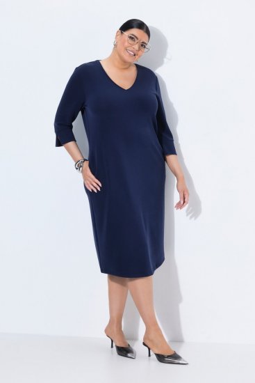 Ulla Popken 841952 Vestido de felpa con cuello de pico Azul marino - Vestidos - Vestidos para todas las tallas