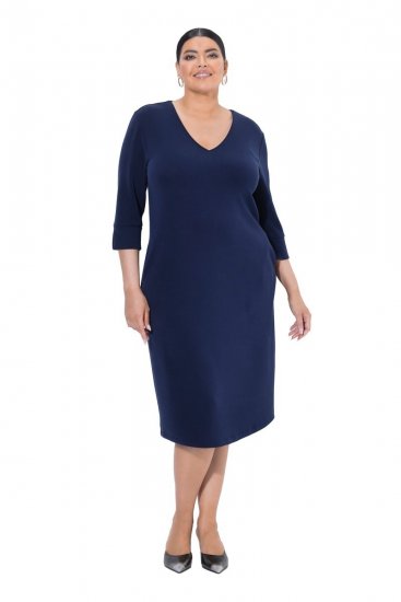 Ulla Popken 841952 Vestido de felpa con cuello de pico Azul marino - Vestidos - Vestidos para todas las tallas