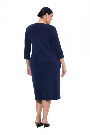 Ulla Popken 841952 Vestido de felpa con cuello de pico Azul marino - Vestidos - Vestidos para todas las tallas