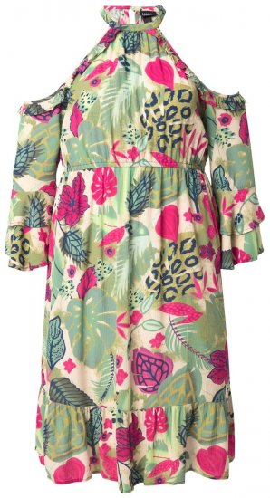 Ulla Popken 842471 Vestido evasé con manga 3/4 Champán - Vestidos - Vestidos para todas las tallas
