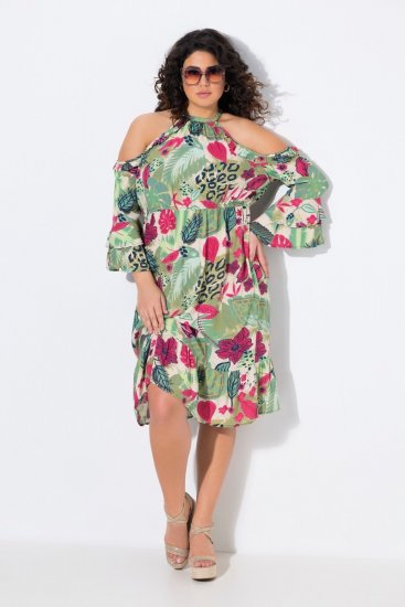 Ulla Popken 842471 Vestido evasé con manga 3/4 Champán - Vestidos - Vestidos para todas las tallas