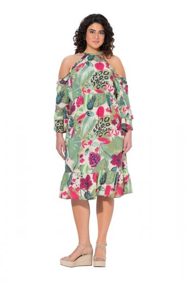 Ulla Popken 842471 Vestido evasé con manga 3/4 Champán - Vestidos - Vestidos para todas las tallas