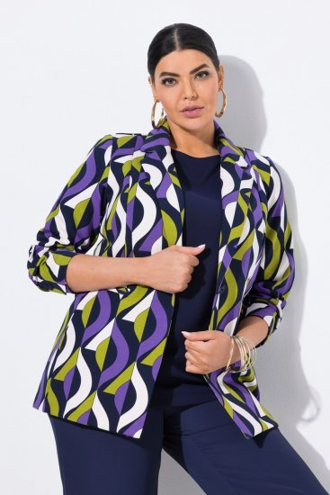Ulla Popken 842680 Blazer estampado de punto de Roma Azul marino - Blazers - Blazers en tallas grandes para mujer