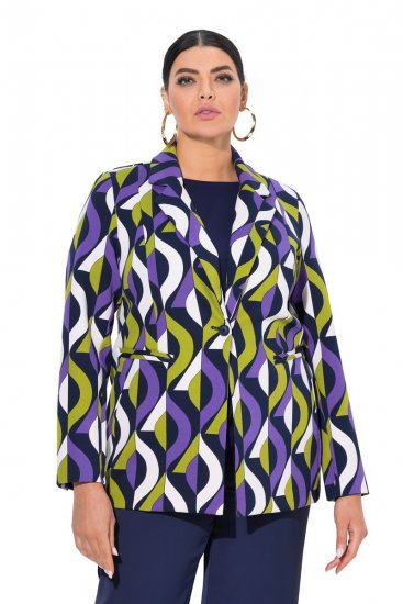 Ulla Popken 842680 Blazer estampado de punto de Roma Azul marino - Blazers - Blazers en tallas grandes para mujer