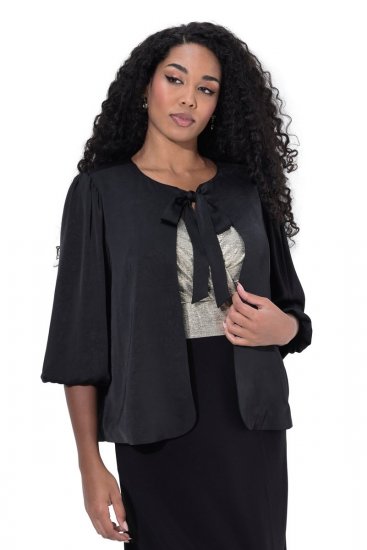Ulla Popken 842712 Blazer corto con lazada y mangas con volantes Negro - Blazers - Blazers en tallas grandes para mujer