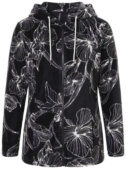 Ulla Popken 842758 Chaqueta polar de flores con capucha Negro - Ropa de lana - 