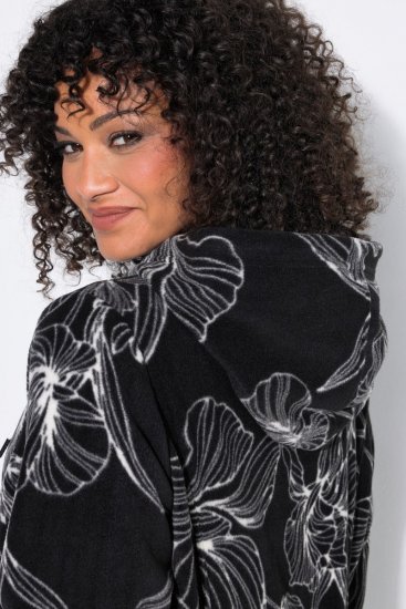 Ulla Popken 842758 Chaqueta polar de flores con capucha Negro - Ropa de lana - 