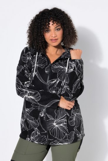 Ulla Popken 842758 Chaqueta polar de flores con capucha Negro - Ropa de lana - 